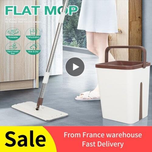 Washing Squeeze Lazy Mop With Bucket Spray Coffee Color Floor Cleaner Free Hand Washing Flat Floor Cleaning Mop Home Tool HWC