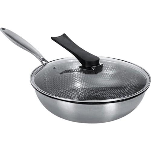 Stainless Steel Wok Non-Stick Pan Full Screen Honeycomb Design No Lampblack No Coating Frying Pan Stainless Steel