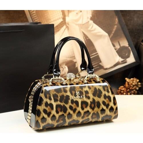 Fashion Diamond Leather Leopard Bag Women Handbag cowhide ladies Portable party tote evening Bag female shoulder diagonal bags