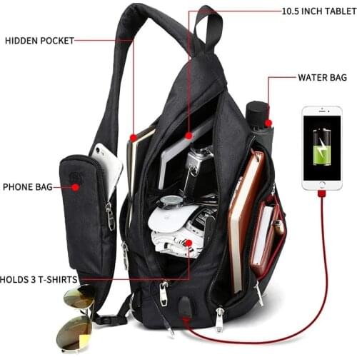 Male Women Shoulder Bags USB Charge Crossbody Bag Anti theft Chest Bag large capacity 10.5" Ipad mobile phone Short Trip bag 4.9