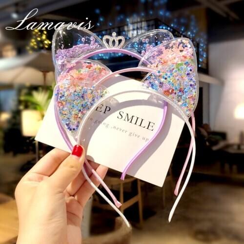 Spring 2020 Super Cute Cat Ears Hair Band Girl Baby Child Quicksand Crown Head Band Hairpin Princess Hair Accessories