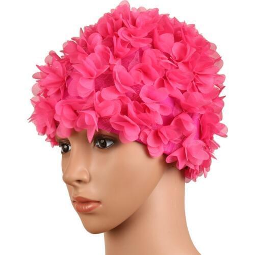 Floral Vintage Woman Swim Cap Petal Retro Swimming Flower Bathing Cap Attractive Hat