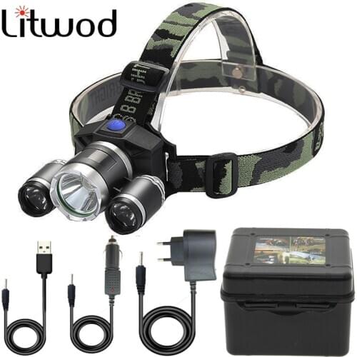 Built-in 18650 Rechargeable Battery 3 LED Headlamp 4 Modes Waterproof Headlight Head Lamp Flashlight Bulbs Litwod