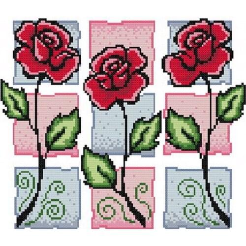 Cross stitch Handmade 14CT Counted Canvas DIY,Cross-stitch kits,Embroidery Three small flowers-red 32-29