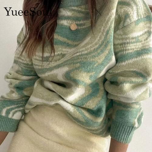 Tie Dye Print Knitted Long Sleeve Womens Sweaters Autumn Winter 2021 Harajuku Loose Fashion Sweaters Ladies Y2k Casual Pullover