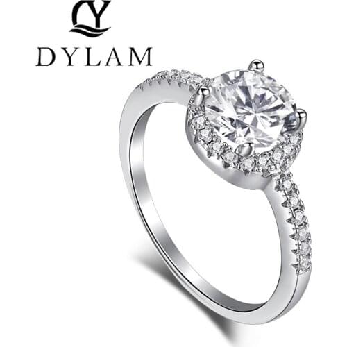 DYLAM 2021 Classic Luxury Real Solid 100% 925 Sterling Silver Ring 2Ct Zircon Wedding Jewelry Rings Engagement For Women