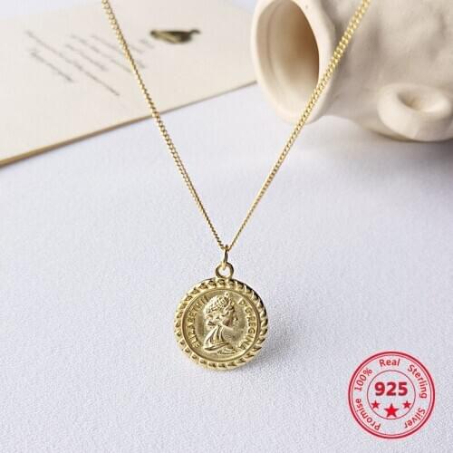 Korea Hot Style Pure 925 Sterling Silver Necklace for Women Delicate Fashion Gold Coins Pendant Necklace Jewelry