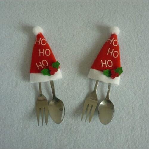 10pcs Christmas Decor Tableware Caps Cutlery Holder Knife Fork Set Spoon Pocket Christmas Decoration Bag 6X10CM Navidad
