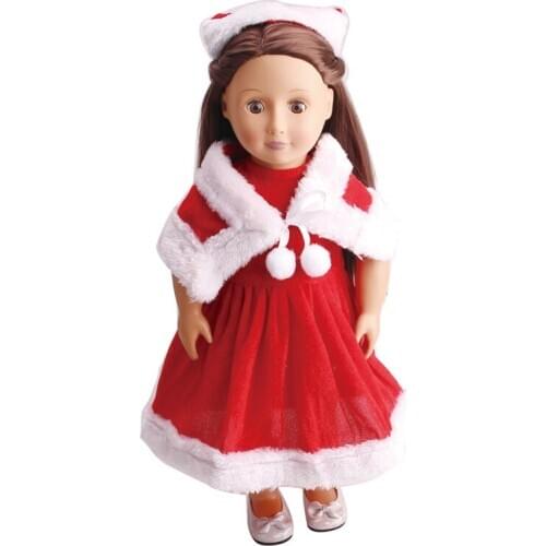 18 inch Girls doll Clothes Red Christmas dress American newborn skirt Baby toys fit 43 cm baby dolls c43