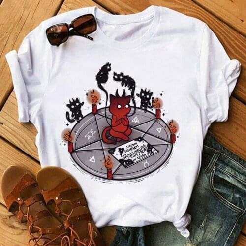 2021 Women T-shirts Satan Demon Death Scary Short Sleeve T-shirts Female Harajuku Summer Oversized T-shirt Top Woman Clothes