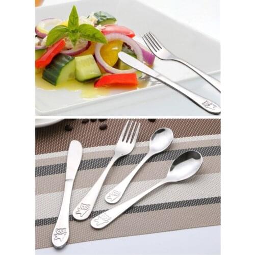 4pcs/set Baby Teaspoon Spoon Food Feeding Fork Knife Utensils Set Stainless Steel Kids Learning Eating Habit Children Tableware