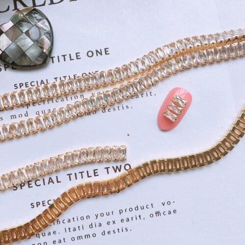 5pcs of stone Luxury Nail Art Zircon Stone Gold Chain Rectangle Zircon Stone Chain