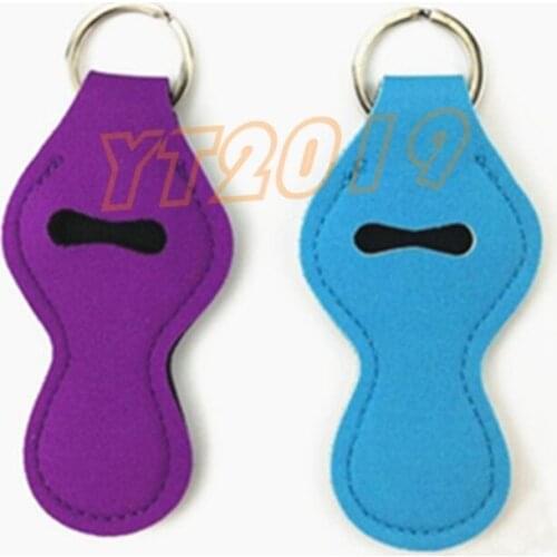 500pcs Printed Neoprene Chapstick Keychain Holder mix 10 colors Party Holiday Gifts