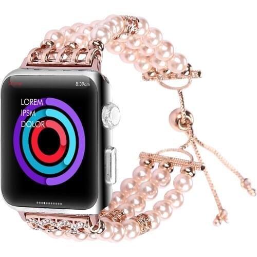 Luxury Agate Pearl Elastic bracelet for Apple Watch band for iWatch 6 strap Series 6 SE 5 4 3 2 1 42 38 40mm 44mm belt