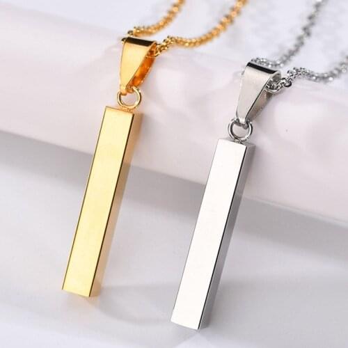 Blank Square Bar Stainless Steel Chain Bijoux Femme Chokers rectangle Gold Silver color Pendant Necklaces Women Birthday Gift