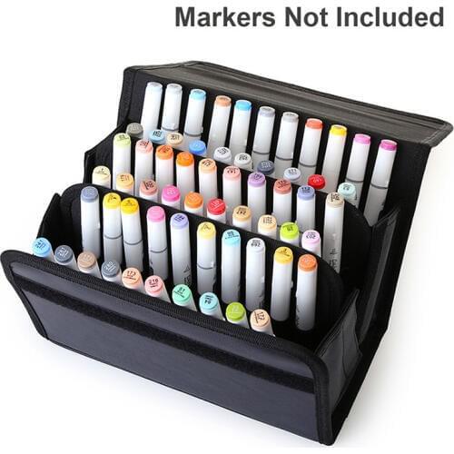 60 Holes PU Leather School Pencil Case Professional Art Marker Sketch Pencil Bag Folding Large Capacity Pencilcase Stationery