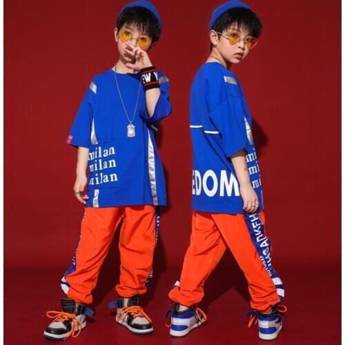 Kids Short Sleeve Hip Hop Dancing Costumes for Girls Boys Jazz Ballroom Dance Clothes T Shirt Tops Jogger Pants Dance Clothing
