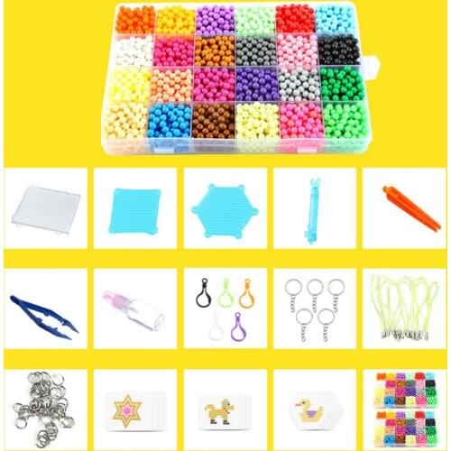 Kids 24 Colors 3D DIY Water Fuse Beads Puzzle Pegboard Hama Beads Template Perler Sticky Beads Jigsaw Accessories Craft Toy