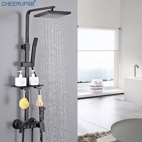 Shower Sets System Bathroom Black Rainfall Bath Mixer Tap Massage Rain Full Shower Kit Painted Brass Set with Hand Shower System