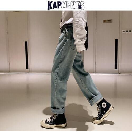 KAPMENTS Men Korean Harajuku Baggy Jeans Pants 2020 Vintage Mens Streetwear Hip Hop Denim Jeans Male High Waist Straight Pants