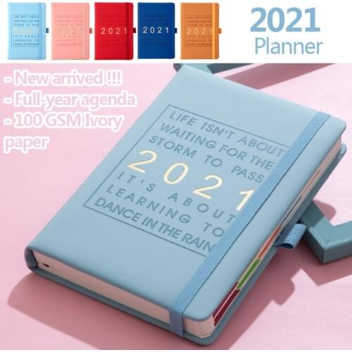 Agenda 2021 Diary Planner English Notebook New Fashion Jan-Dec Thicken A5 Leather Soft Cover School Efficiency Journal