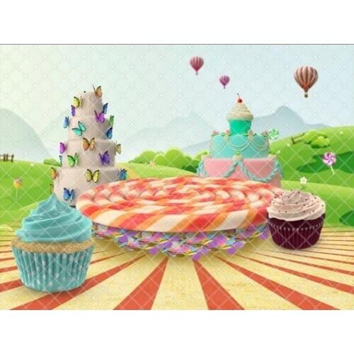 Candy land lollipop cupcakes realm nutcracker cake background Computer print children kids backdrops