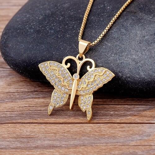 Hot Sale Personalized Design 12 Styles Lucky Butterfly Necklace Copper Zircon Insect Pendant Chain Jewelry Statement Necklaces