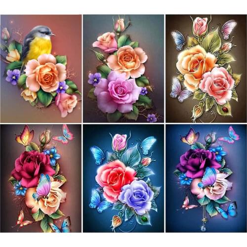 5D DIY Rose Flower Diamond Painting Cross Stitch Full Round Drill Embroidery Colorful Rose Handmade Wall Decor