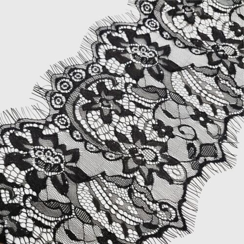 20cm Wide Sexy Women Long mesh Fabric for Dress Eyelash Lace Black 1piece/3 Meters Classic Design Home Diy Sewing Lace