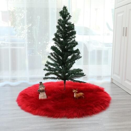 Fur Party Mat Tree Skirt Sheepskin Xmas Round Christmas Shaggy Tree Plush Ornament for Christmas Tree Skirt Home Party Decor D30