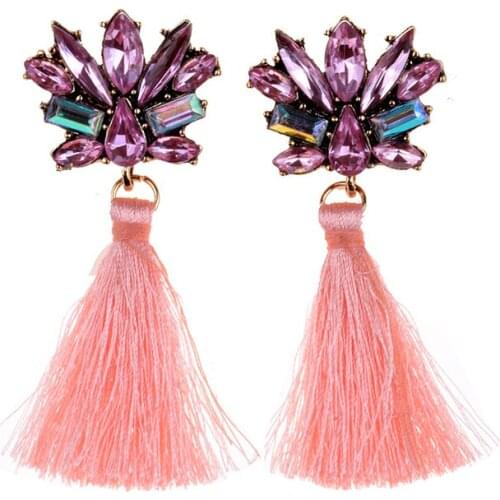 Trendy Bohemia Long Pink Tassel Earrings Drop Earrings For Women Flower shaped Earrings Ethnic Style Party Weeding Jewelry