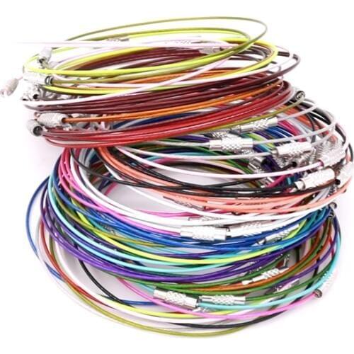 Fashion 50pcs/lot Stainless Steel Wire Bracelets With Brass Screw Clasp Multi Colors Jewelry Findings 1mm Thick For DIY Making
