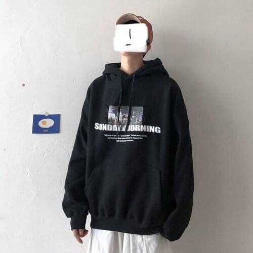 Mens hooded clothing loose trend port wind long-sleeved jacket autumn and winter plus thick