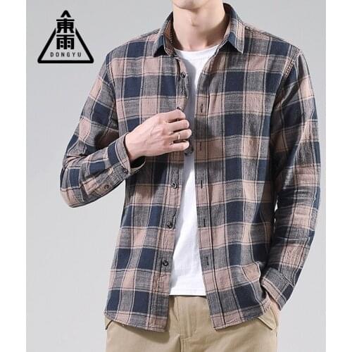 Mens Plaid Shirt Pure Cotton Spring Autumn Long Sleeved Casual Shirt Soft Comfortable Slim Fit Square Collar Shirt Mens Coat