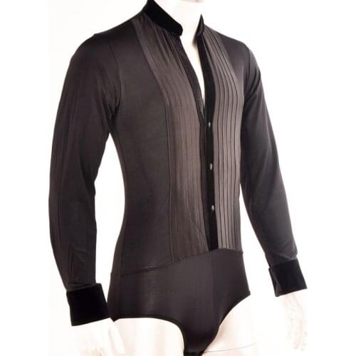 Men Black Color Latin Dance Stand Collar Shirts Men Adult Chacha Ballroom Tango Performance Standard Male Dance Dress BL1363