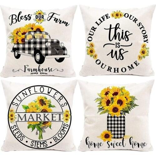 Farmhouse Summer Pillow Covers 18X18Inch Set of 4,Decorative Summer Pillow Covers Outdoor Sunflower Home Decor for Couch