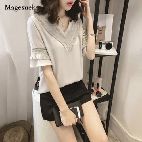 New Spring Summer Women Blouse Shirt Plus Size Causal Womens Clothing Shirts V-neck Collar Solid Women Tops Blouses Blusas 0216