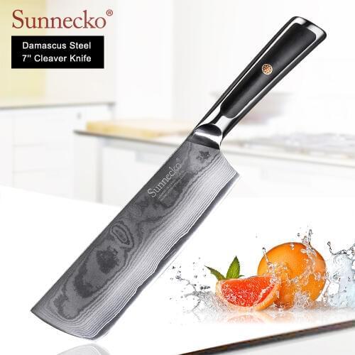 SUNNECKO 7 inch Cleaver Knife Damascus Steel Kitchen Knives Japanese VG10 Core Blade G10 Handle Sharp Meat Chefs Cutter Knife