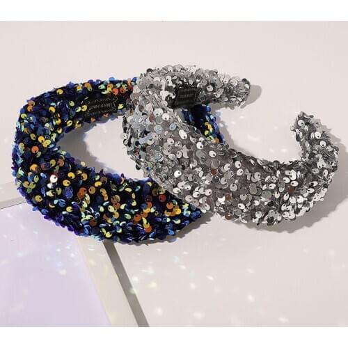 Fashion Shining Sequins Head Hoop Lady Sponge Hair Hoop Colorful Wide Headband Brimmed Glitter Hairbands Sweet Simple Headdress