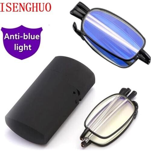 Folding retractable lighter case reading glasses mens anti-blue light metal frame antenna reading glasses ladies with box +1.5