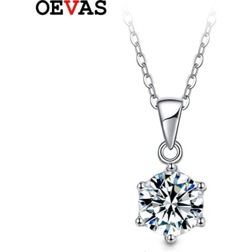 OEVAS Real 1 Carat D Color Moissanite Pendant Necklaces For Women 100% 925 Sterling Silver Sparkling Wedding Party Fine Jewelry