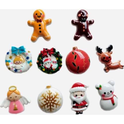 Hot Popular Christmas Decoration Flatback Flat Back Resin Cabochons Kawaii Angel Santa Claus Snowman Christmas Bell Ornaments