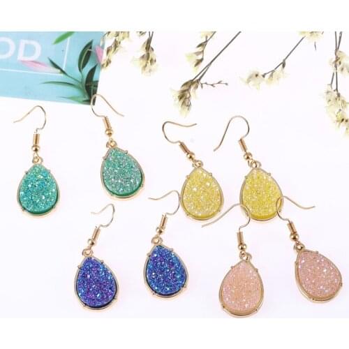 Water Drop Drusy Earrings for Women Blue Green Pink Teardrop Earrings Hanging Korean Summer Earrings Jewelry 2020 New