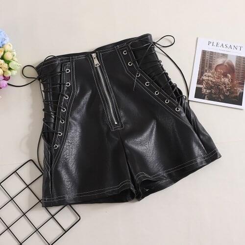 Faux Leather Shorts Women Zipper Fashion White Black Short Femme Casual High Waist Shorts Streetwear Wide Leg Biker Shorts