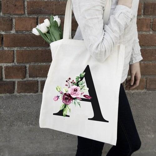 Flowers Letters Printing Shopping Bags Women Canvas Tote Bag Fashion Canvas Harajuku Shoulder Bag Reusable Portable Shopper Bag