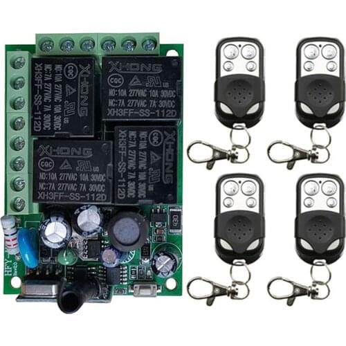 433MHz Universal Wireless Remote AC 220V 4CH rf Relay and Transmitter Remote Garage/LED/Light/Fan/Home appliance Control switch
