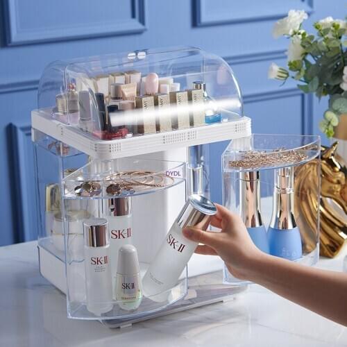 Rotating Makeup Storage Box Lipstick Storage Shelf Dustproof Desktop Dresser Shelf Storage Makeup Organizer Storage