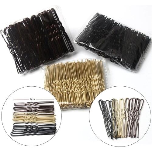 50PCS Women 6CM Hair Waved U-shaped Bobby Pin Barrette Salon Grip Clip Hairpins Black Metal Hair Accessories For Bun