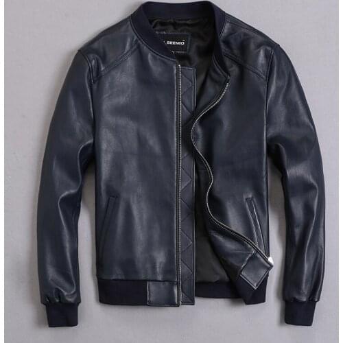 Factory Thickening jacket genuine leather clothing male slim sheep skin leather outerwear baseball uniform suit