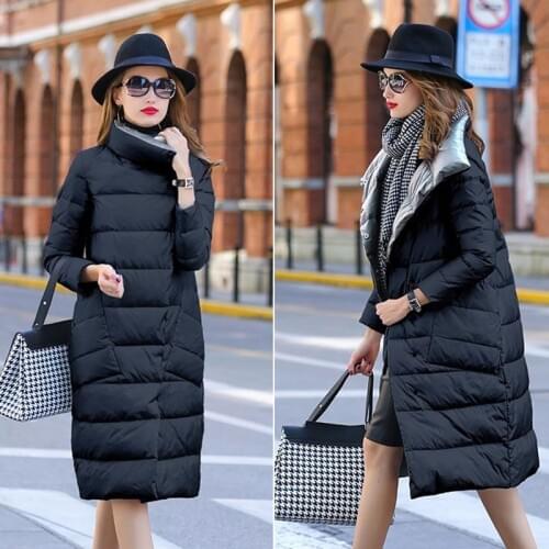 Women Slim Clothes 2021 Duck Down Jacket Women Winter Long Thick Double Sided Plaid Coat Female Plus Size Warm Down Parka